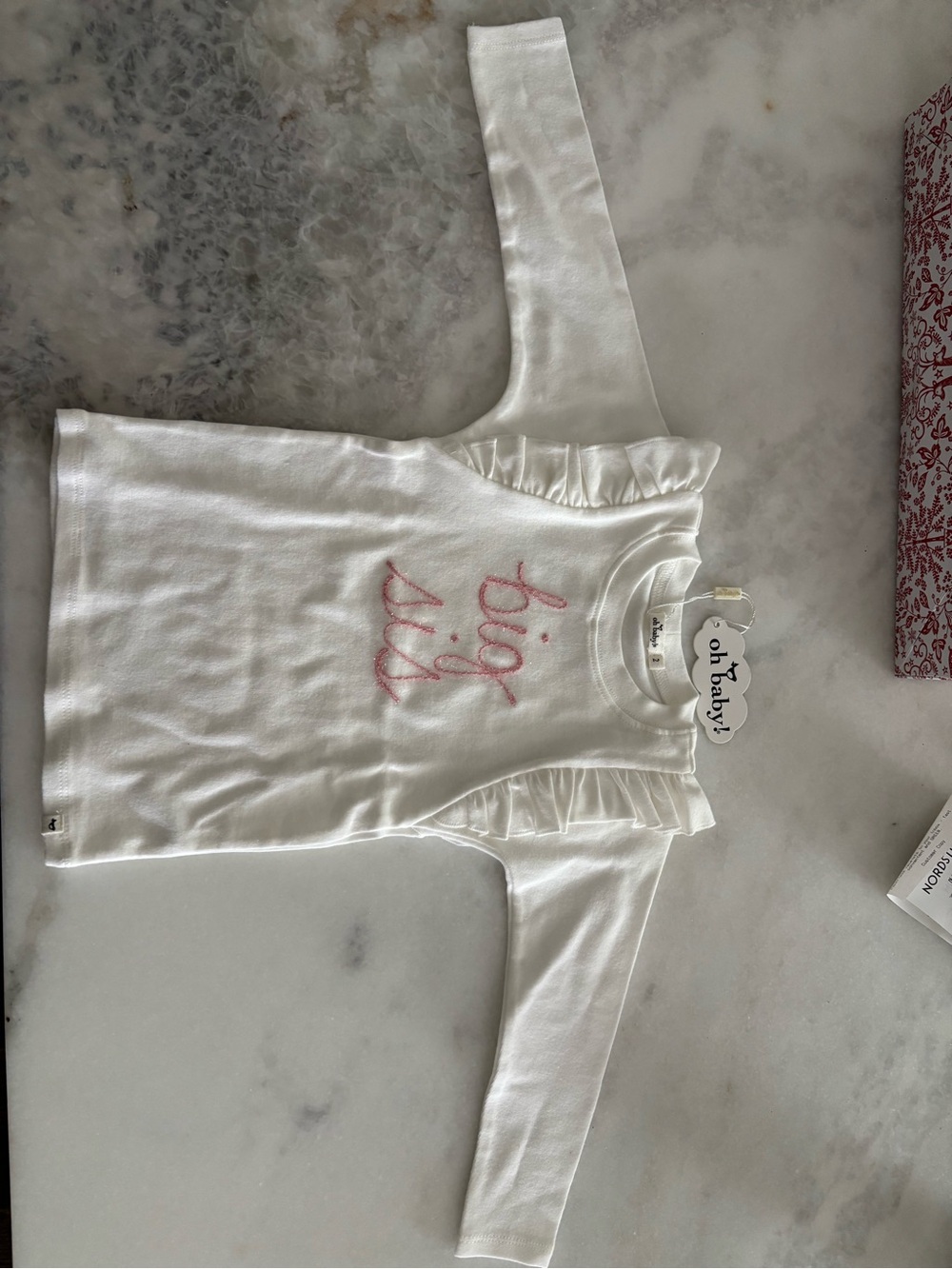 oh baby™ White Long-Sleeve Tee with Pink "big sis" Embroidery